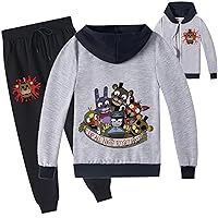 Boys Girls 2 Piece Cotton Outfits,Loose Fit Jackets Casual Cartoon Zipper Hoodie and Sweatpants Set for Kids