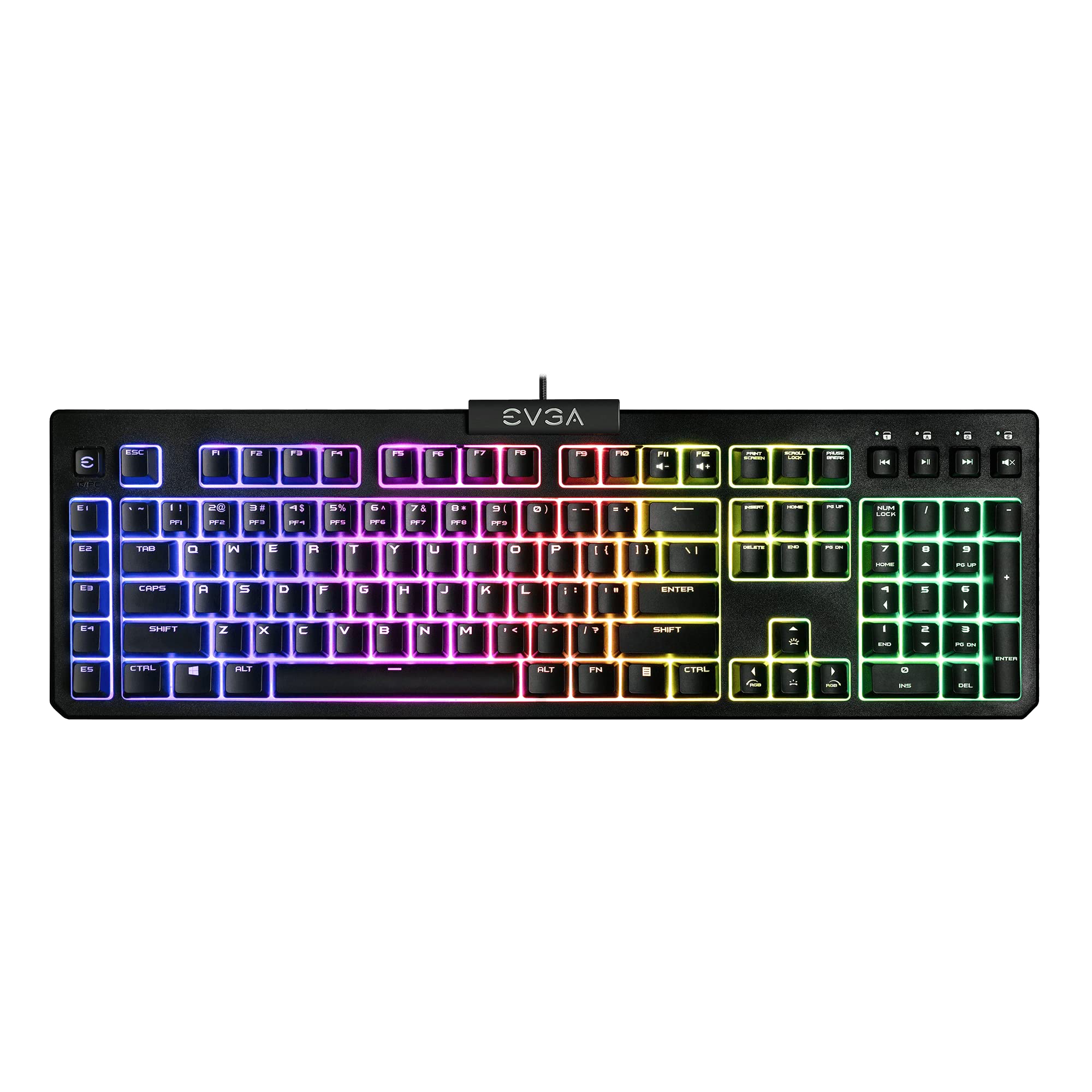 EVGA Z12 RGB Gaming Keyboard, RGB Backlit LED, 5 Programmable Macro Keys, Dedicated Media Keys, Water Resistant, 834-W0-12US-KR, Black