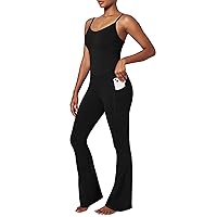 Ewedoos Flare Jumpsuits for Women with Pockets Adjustable Strap Sculpting Bodycon Jumpsuit Unitard Tummy Control Body Suit