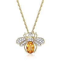 Ross-Simons 0.40 Carat Citrine and .10 ct. t.w. Diamond Bumblebee Pendant Necklace in 14kt Yellow Gold