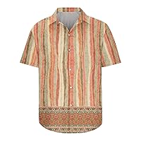 Hawaiian Shirts for Men Fashion Color Matching Stripe Short Sleeve Turndown Collar Button Down Casual Beach Shirt