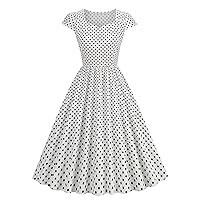 Wellwits Women's Polka Dots Diamond Neck Casual Work Cocktail 50s Vintage Dress