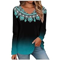 Oversized Tshirts for Women,Tops for Women Long Sleeve V Neck Retro Printed Loose Fit Tunic T Shirts 2024 Summer Fashion Cute Tee Blouse Blouses for Women