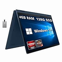 Lenovo IdeaPad Flex 5 14” FHD 2-in-1 Touchscreen Laptop, AMD Ryzen 3-5300U, 4GB RAM, 128GB SSD, Backlit KB, FP Reader, Webcam with Shutter, Wi-Fi 5, Bluetooth, Blue, Win 11, 32GB USB Card (Renewed)