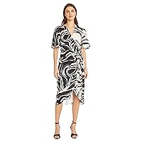 Donna Morgan Women's Contrast Printed True Wrap Dress Event Occasion Guest of