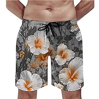 Blooming Hibiscus Flowers Swim Trunks Quick Dry Summer Beach Swimming Trunks Men's Casual Shorts