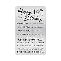 Happy 14th Birthday Card for Boy Girl, Small Engraved Wallet Card for 14 Year Old Birthday Gifts