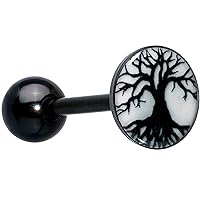 Body Candy 14G Women Anodized Black Glow in Dark Tree of Life Barbell Tongue Ring Body Piercing Jewelry 5/8”