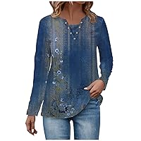 Womens T Shirts Women's Casual Fashion Vintage Printed Long Sleeve V Neck Sweatshirt Layer Pullover Top