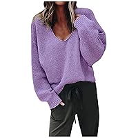 Casual Batwing Long Sleeve Sweater for Women 2023 Fall Ribbed Knit V Neck Pullover Oversized Solid Color Sweaters