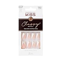 KISS Classy Nails, Press-On Nails, Nail glue included, The BOSS', Silver, Medium Size, Coffin Shape, Includes 28 Nails, 2g Glue, 1 Manicure Stick, 1 Mini file