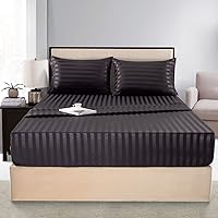 Satin-Silk Sheets Full Size Bed Set, Black Soft Cooling Deep Pocket Sheets, Hypoallergenic, Wrinkle and Fade Resistant Bedding Set, 4 Piece, Striped
