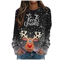 Merry Christmas Tops For Women 2023 Crew Neck Long Sleeve Oversized Sweatshirt Casual Holiday Cute Pullover