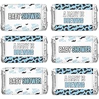 Pack of 90, Baby Shower Candy Wrappers, Mini Candy Bar Miniatures Wrappers Chocolate Bar Label Stickers for Boy Baby Shower Decor (No Candy) (Little Man)