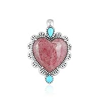 American West Jewelry Sterling Silver with Rhodonite and Blue Turquoise Gemstone Concha Heart Design Women's Pendant Enhancer