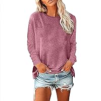 Womens Long Sleeve Tee Shirt, Womens Solid Color T Shirts Fall Crewneck Tunic Tops Casual Dressy Blouses