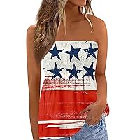 Womens Tube Tops 4th of July Printed Fashion Strapless Striped Tanks Backless Sexy Casual Bandeau Sleeveless Shirts