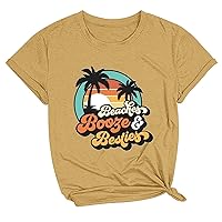 Summer Beacher T-Shirts Women Palm Trees Graphic Funny Letter Print Tees Short Sleeve Crewneck Casual Vacation Shirt