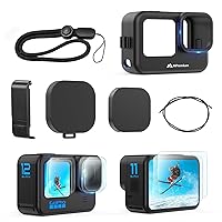 MiPremium Black Silicone Sleeve Case for GoPro Hero 12 11 10 9 Black Cameras with Battery Side Cover, Screen Protectors, Lens Caps & Lanyard – Complete Accessories & Protection Kit Bundle for Go Pro