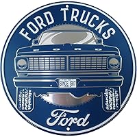 HangTime Ford Truck Sign, Vintage Metal Decor with Classic Old F-Series Pick-Up, 12 Inch Round Wall Art