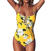 CUPSHE Women's One Piece Lace Up Yellow Floral Swimsuit