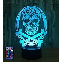 3D Skull Night Light Illusion Lamp 7/16 Color Change LED Lamp USB Powered Touch Switch Remote Control Gift Kids Toys Decor Decorations Christmas Halloween Toy Gift