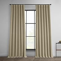 HPD Half Price Drapes Faux Linen Room Darkening Curtains - 120 Inches Long Luxury Linen Curtains for Bedroom & Living Room (1 Panel), 50W X 120L, Thatched Tan