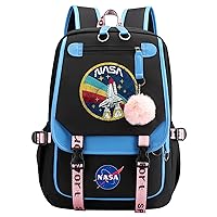 Teen NASA Lightweight Bookbag with USB Charging Port-Large Capacity Daypack Waterproof Rucksack for Travel