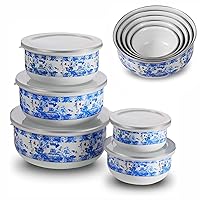 Set of 5 Nesting Melamine Mixing Bowls with Lids Blue and White Floral Mixing Round Bowls Food Storage with Non Slip Base Food Container Bowl for Kitchen Serving Salad Snacks Fruits Cereal