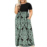 Halife Women's Dresses Plus Size with Pockets Holiday Beach Vacation Long Dress Blue 5X