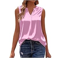 Womens Silk Satin Tank Tops V Neck Camisole Cami Tank Top Summer Basic Blouses Colid Color Casual Tunics