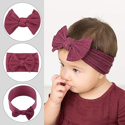 Makone 8PCS Baby Nylon Headbands Hair Bows Elastics Handmade Hair Accessories for Baby Girls Babies Newborn Infant Toddler 0-3 0-6 6-12 Months