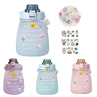 Glitz Big Belly Bottle 1.4l, Big Belly Water Bottle, Water Bottles with Times to Drink, with Straw, Shoulder Strap and 3d Stickers (Blue)