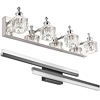 PRESDE Bathroom Vanity Light Fixtures Chrome 4 Lights with Dimmable Black 32inch LED Vanity Light