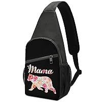 Mama Bear Floral Trendy Sling Bag Casual Crossbody Shoulder Backpack Lightweight Chest Bag for Travel Hiking