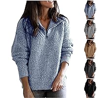Women's Stand Collar Half Zip Sweater 2023 Fall Winter Long Sleeve Plus Size Solid Knit Pullover Sweaters Casual Tops