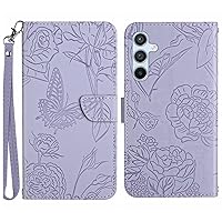 Case for Samsung Galaxy S23 Ultra/S23 Plus/S23, Embossing Leather Magnetic Wallet Case with Card Slots, Wrist Strap Shockproof Stand Protective Folio Cover,Purple,S23Plus
