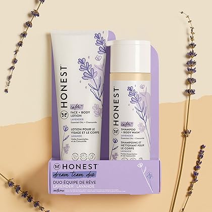 The Honest Company 2-in-1 Cleansing Shampoo + Body Wash and Face + Body Lotion Bundle | Gentle for Baby | Naturally Derived | Lavender Calm, 18.5 fl oz