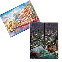 Pintoo - Two Plastic Jigsaw Puzzles Bundle - 4800 Piece - Dominic Davison - Afternoon in Amsterdam and 500 Piece - endmion1 - Rainy Night [H3074+H2545]