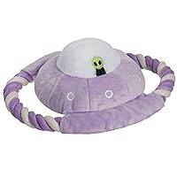 Furhaven Squeaky Plush Dog Toy w/ Tug Rope for Small/Medium Dogs, Washable w/ Ruff Stuff Reinforcement - Space Explorers UFO Rope Plush - Lavender, One Size