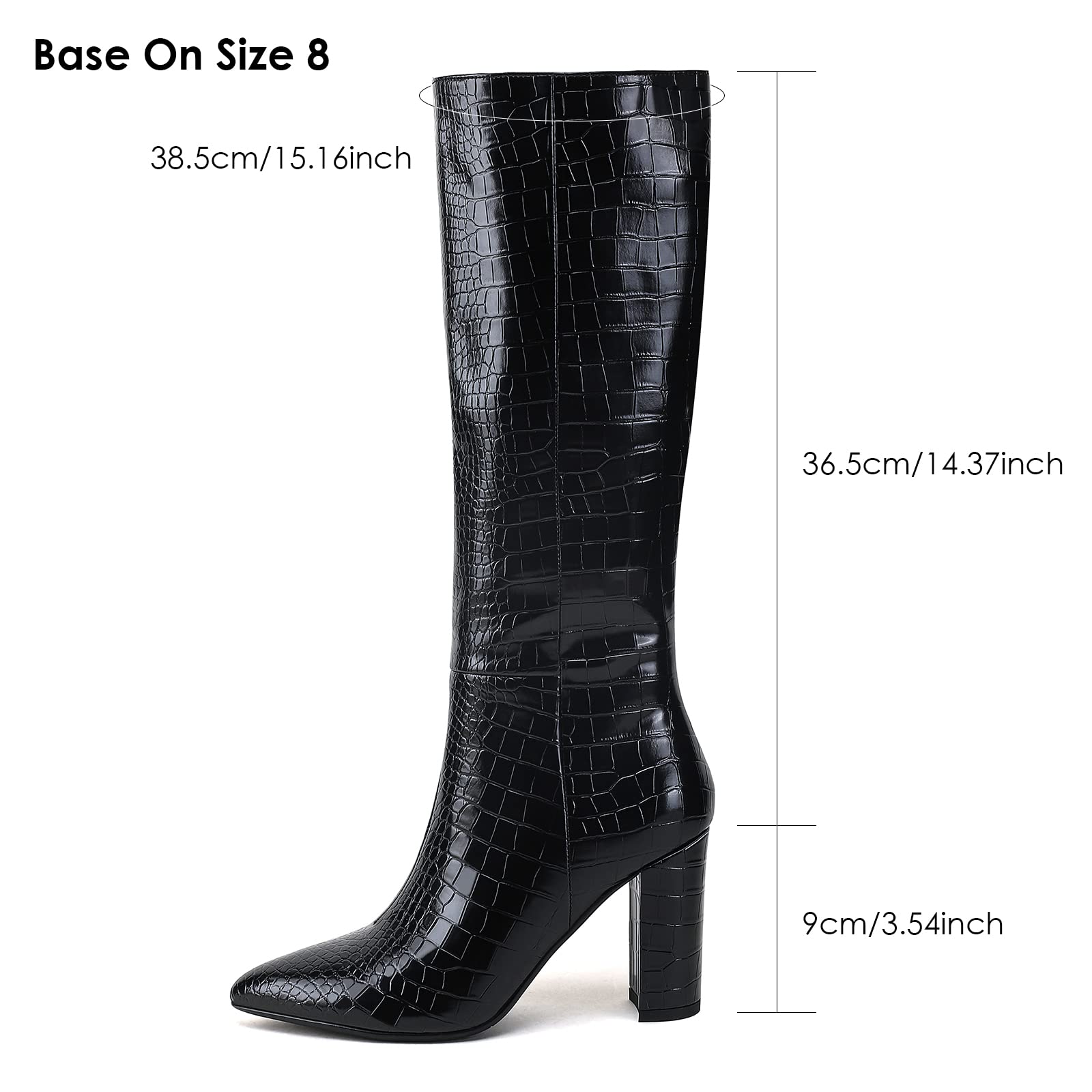 Modatope Knee High Boots Women Riding Boots for Women Tall Boots Long Boots Calf High Boots GoGo Boots Chunky Faux Crocodile Boots Block Heel Pointed Toe Boots Size 6-11