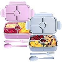 Jeopace Bento Box for Kids,Kids Bento Box Lunch Box with 4Compartments,Lunch Containers for Kids Microwave Safe(Flatware Included,LightBlue+LightPurple)
