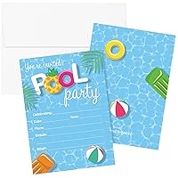 DISTINCTIVS Summer Pool Birthday Party Invitations - Splish Splash Swimming Party - 10 Invite Cards with Envelopes