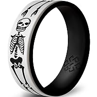 Knot Theory Skulls Skeletons Silicone Ring for Men and Women - Silicone Wedding Band for Sports Activities, Breathable Comfort Fit 6mm Bandwidth