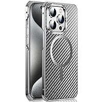 Case for iPhone 15/15 Pro/15 Pro Max, [10FT Mil-Grade Protection] Aluminum Alloy Frame & Aramid Fiber Texture PC Back with Flex-Impact Cushion,Silver,15 Pro