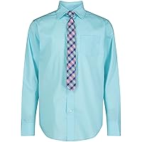 IZOD Boys' Little Long Sleeve Button-Down Collared Dress Shirt with Tie and Chest Pocket
