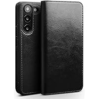 Wallet Case for Samsung Galaxy S23/S23 Plus/S23 Ultra, Handmade Genuine Leather Phone Case TPU Shell with Card Holder Kickstand Folio Flip Cover,S23 Plus,Black