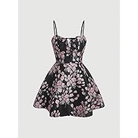 2023 Women's Floral Print Shirred Back Cami Dress Without Blouse Liaoruay (Color : Multicolor, Size : Small)