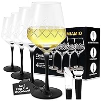 MIAMIO – Wine Glasses, Set of 4 Premium Crystal Wine Glasses with Black Long Stem Wine Glasses, Unique Wine Glasses – Crystaluna Collection (White Wine)