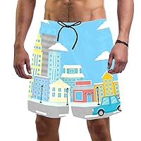 Cityspace Building Street Men's Beach Shorts Ladies Summer Beach Shorts Casual and Comfortable Pajama Shorts